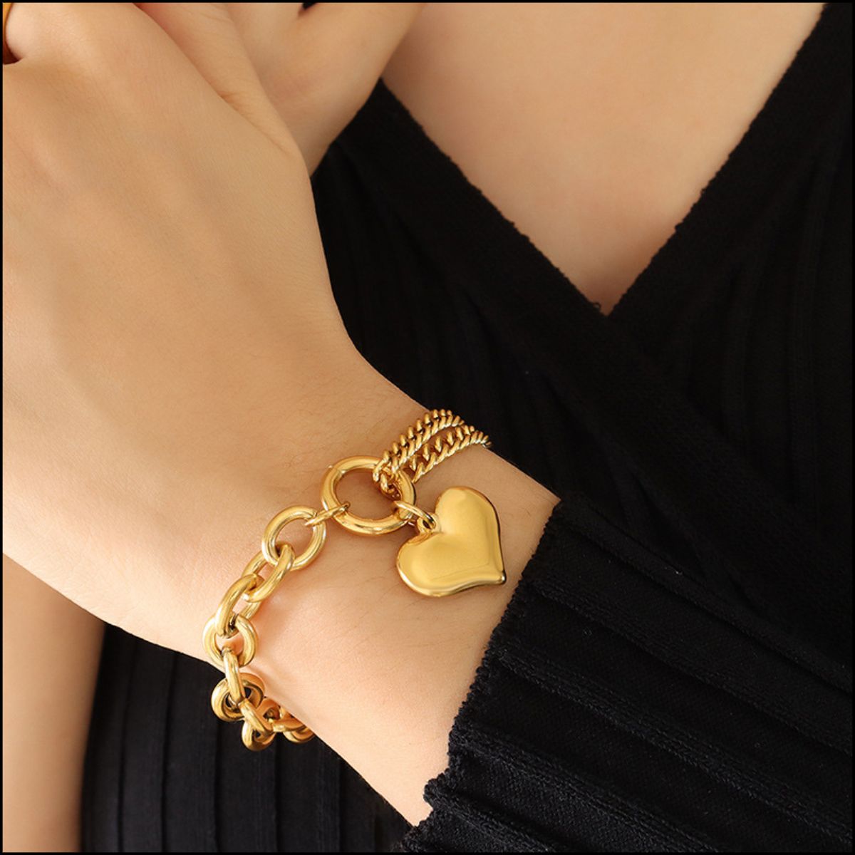 Link Charm Chain Steel Bracelet