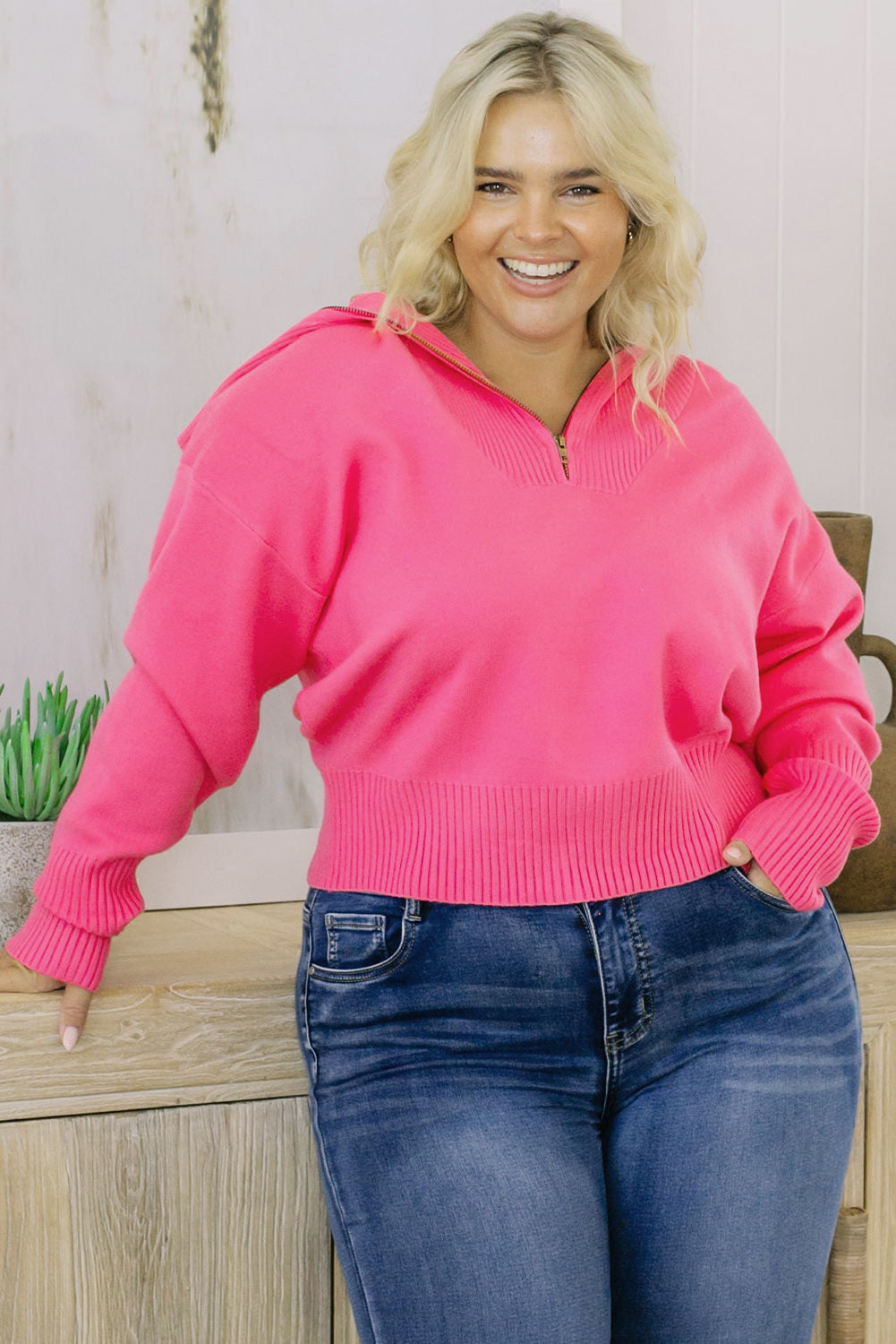 Sophia Collared Neck Zip-Up Sweater