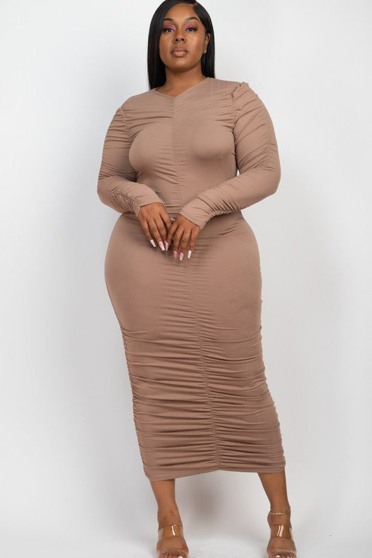 Aleena Ruched Long Sleeve Midi Dress