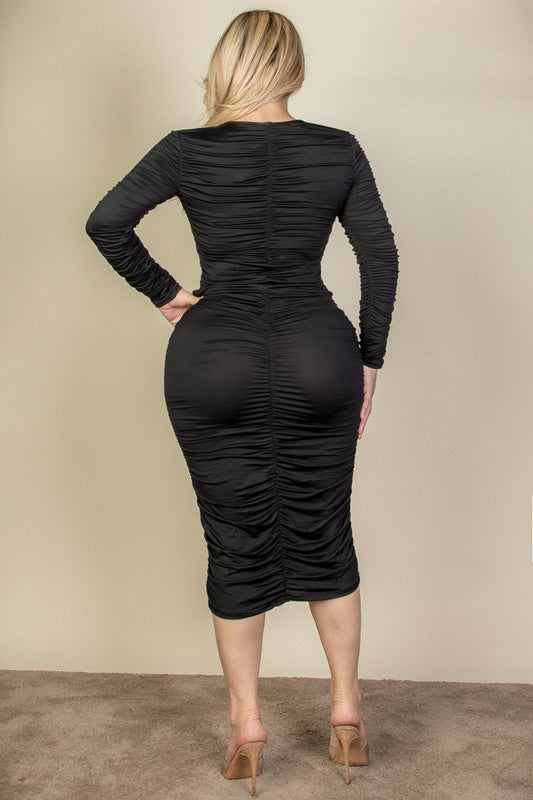 Aleena Ruched Long Sleeve Midi Dress