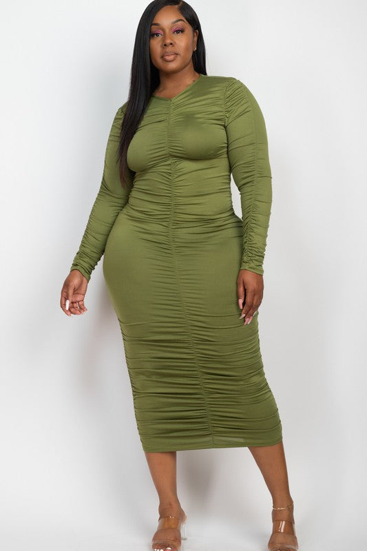 Aleena Ruched Long Sleeve Midi Dress