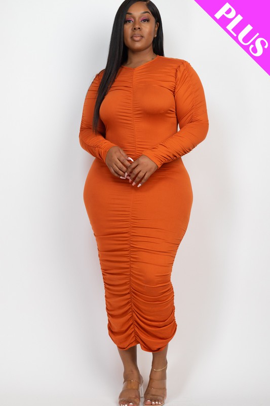 Aleena Ruched Long Sleeve Midi Dress