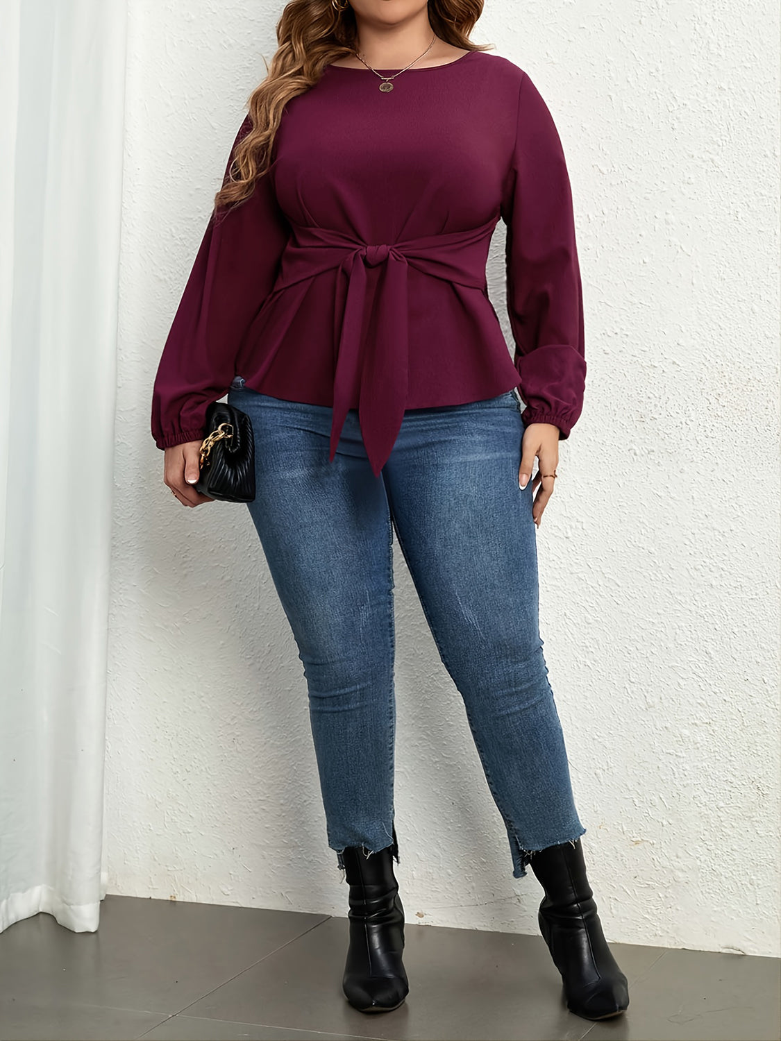 Refined Tie Front Long Sleeve Blouse
