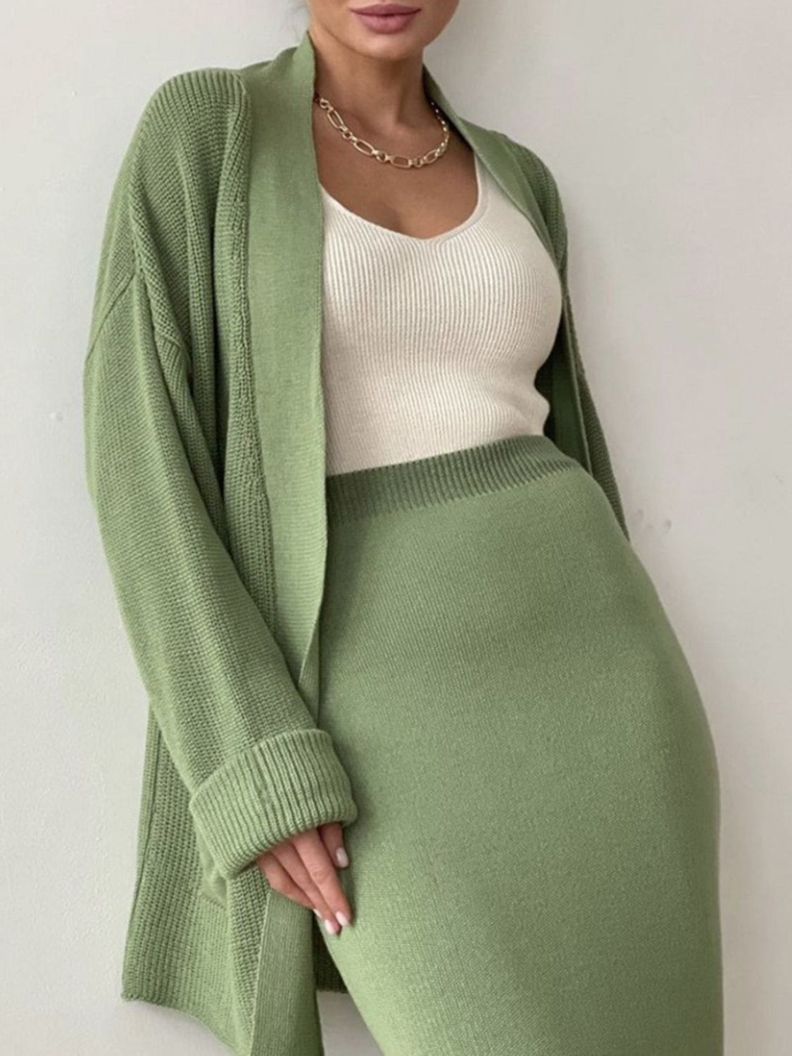 Cozy Chic Duo Cardigan and Skirt Sweater Set