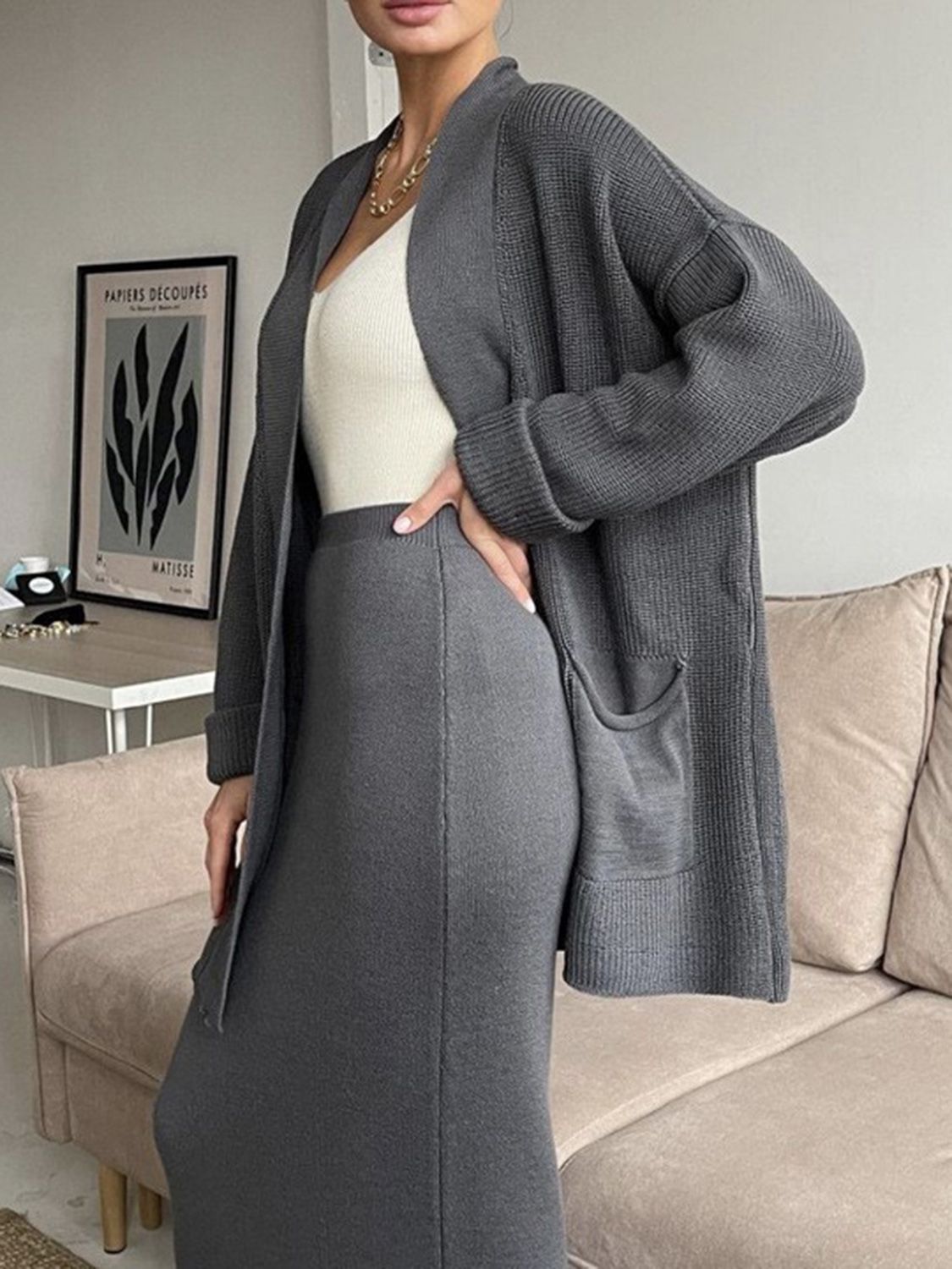 Cozy Chic Duo Cardigan and Skirt Sweater Set