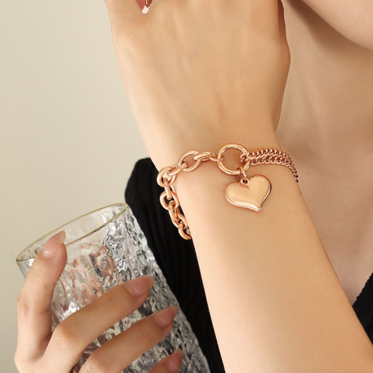 Link Charm Chain Steel Bracelet