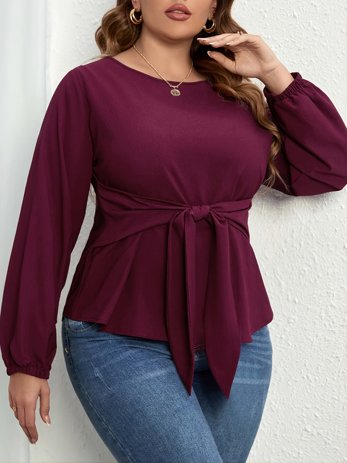 Refined Tie Front Long Sleeve Blouse
