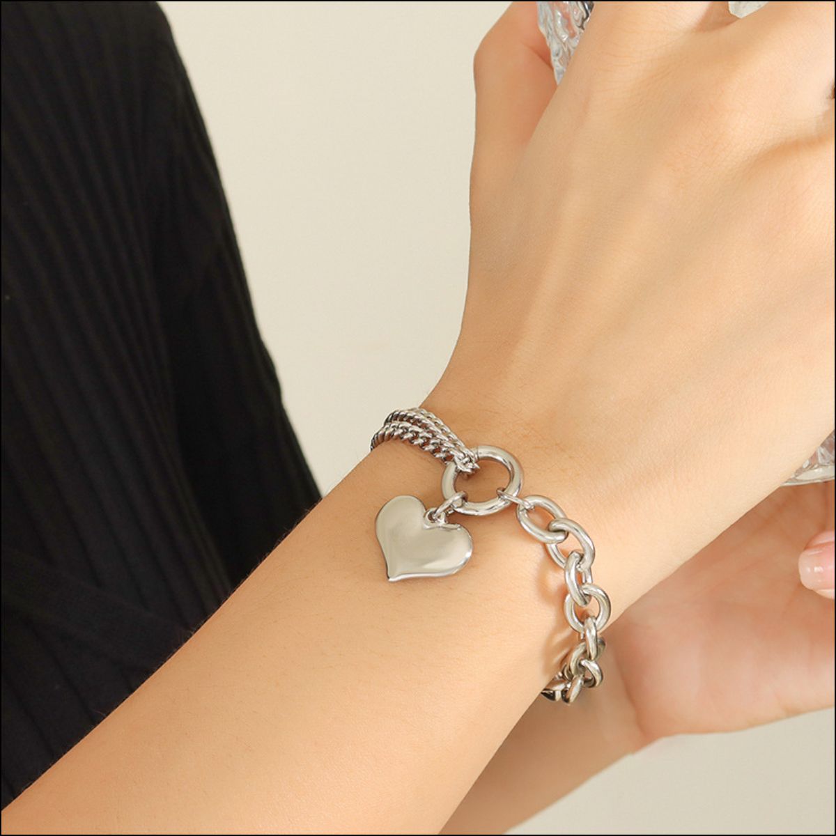 Link Charm Chain Steel Bracelet