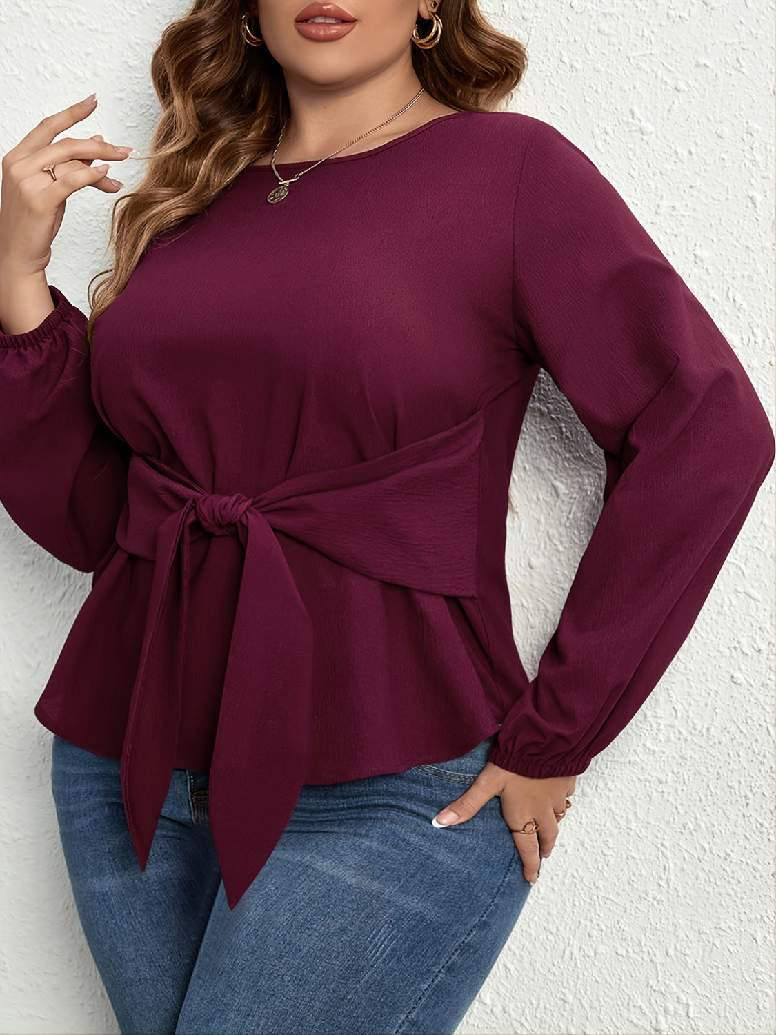 Refined Tie Front Long Sleeve Blouse