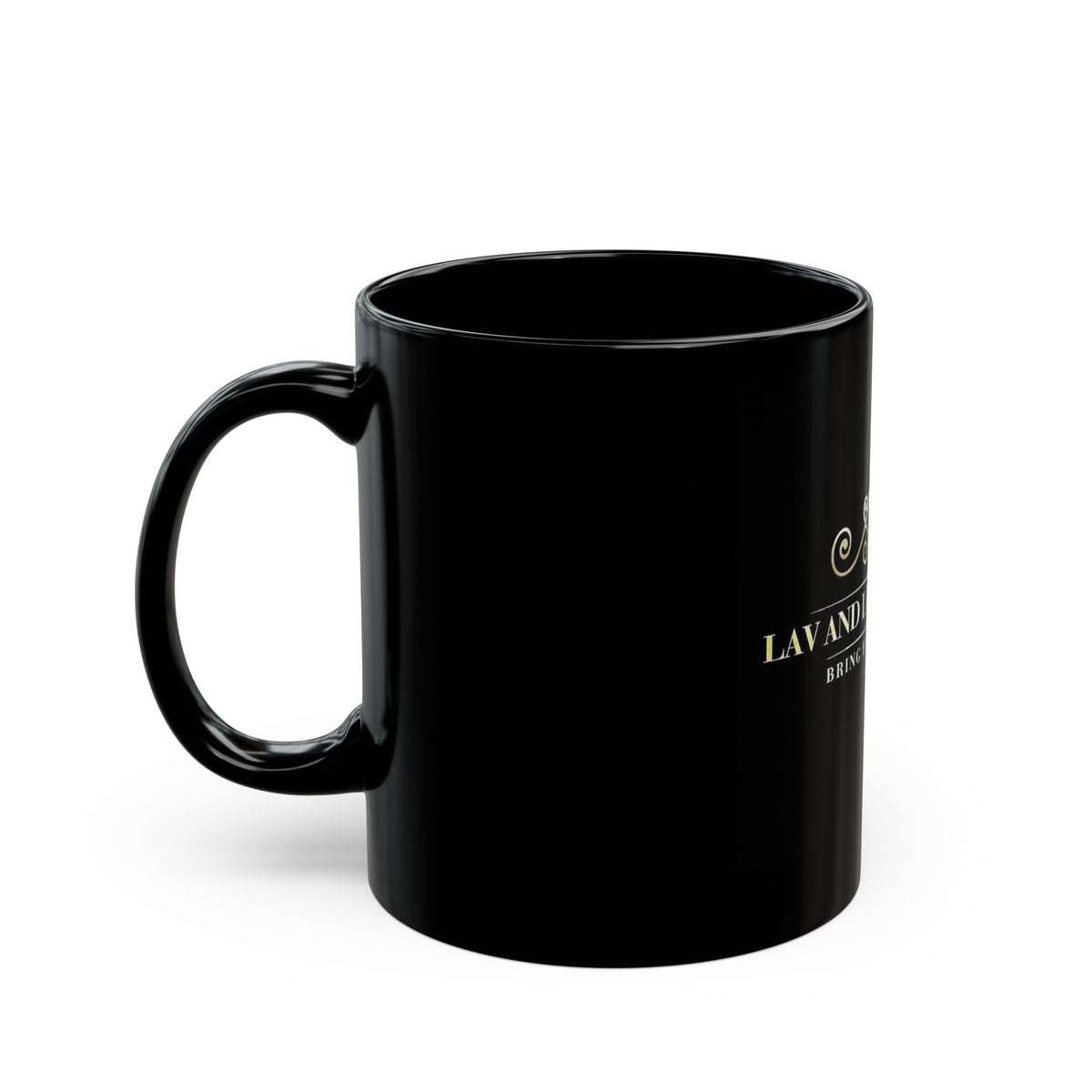 Lav and Luxe Boutique Black Logo Mug — Elegant 11oz/15oz Ceramic Coffee Cup